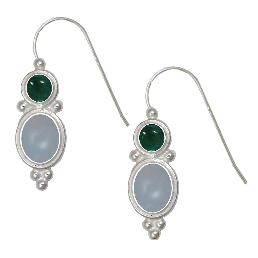 Sterling Silver Drop Dangle Earrings Chalcedony And Fluorite